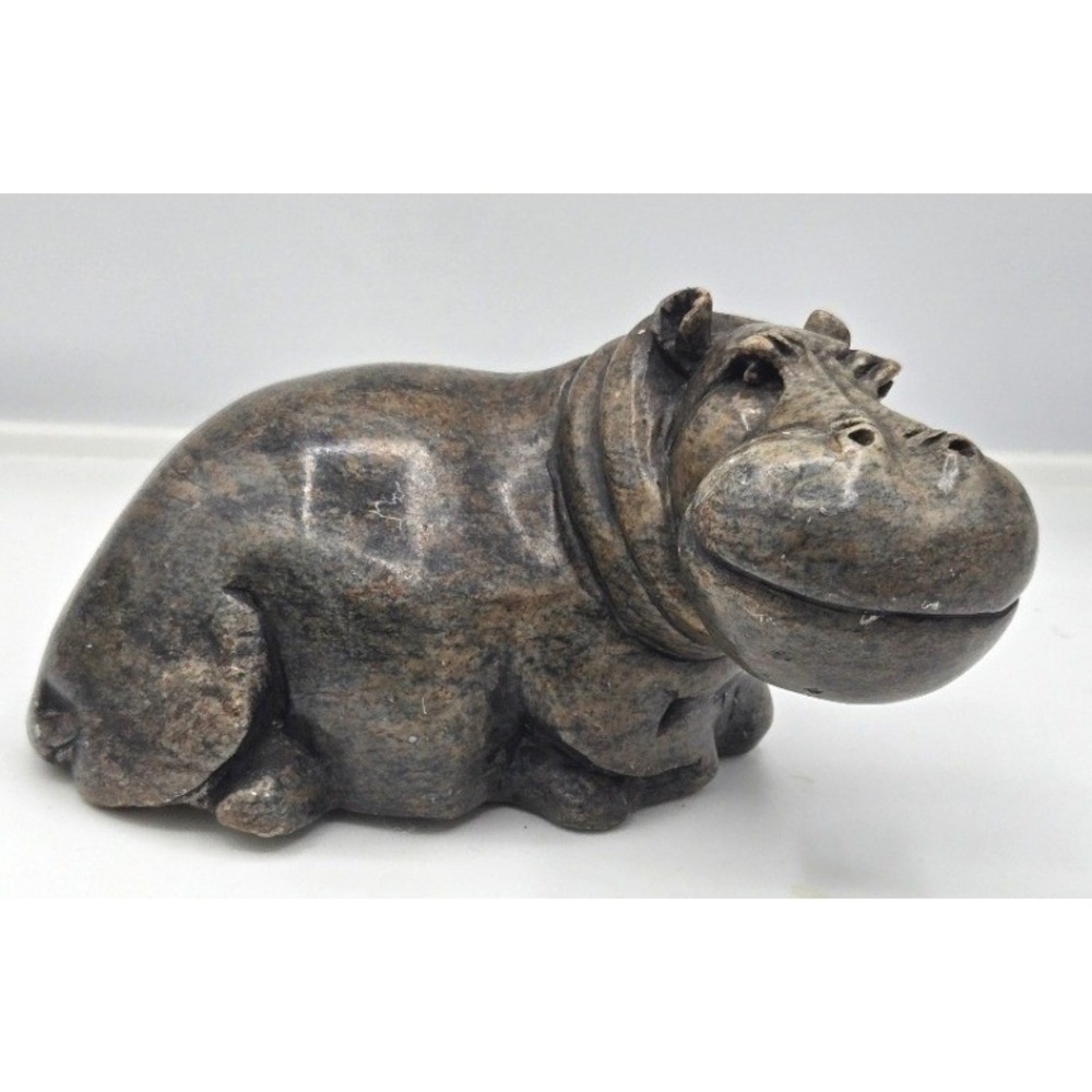 Vintage Hand Carved Soapstone Hippo Figurine 6" Heavy 3 lb Stone Sculpture